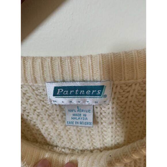 Partners Mervyns Womens Size Large Chunky Knit Sweater Cream Vintage Crewneck - Picture 5 of 6